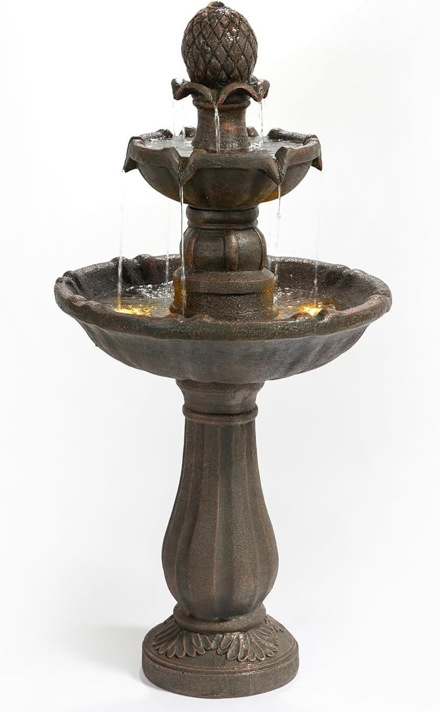 3 Tiered Water Fountains Outdoor –42.2'' Tall, Like Stone Bird Bath for Outside, Elegant Waterfall Feature for Garden, Yard, Patio (Bronze Color)