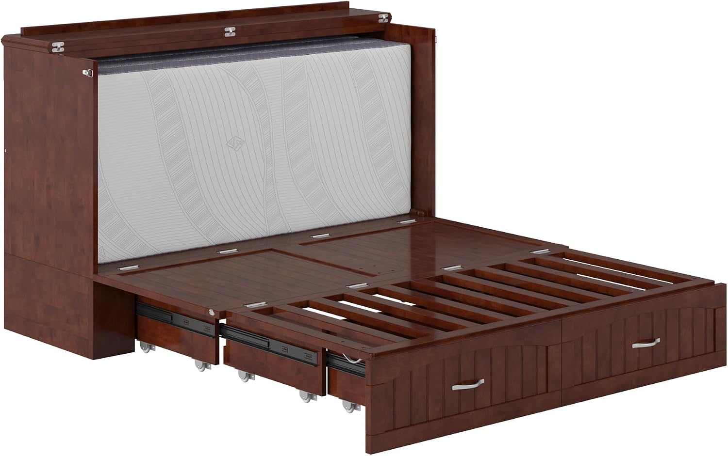 AFI, Southampton Murphy Bed Chest Queen with 6' Mattress, Storage Drawer & Built-in USB Charger, Walnut
