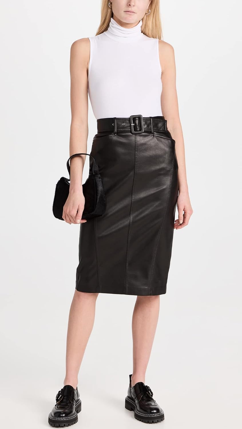 Theory Women's Belted Seam Faux Leather Skirt