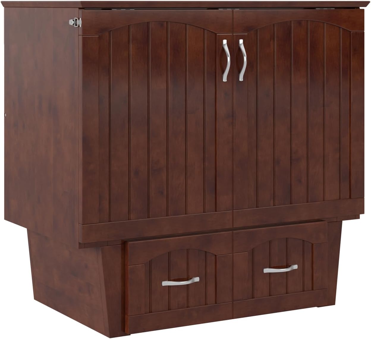 AFI, Nantucket Twin Murphy Bed Chest with Mattress, Storage Drawer, and Built-in USB Charger, Walnut