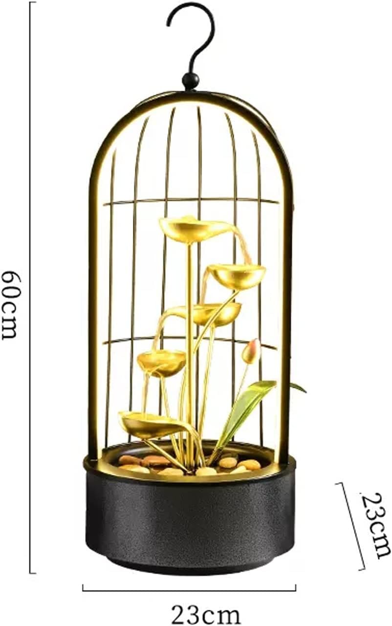 Tabletop Fountain Tabletop Fountain, Water Fall Indoors, Desktop 5-Tier Indoor Relaxation Fountains Waterfall, Black Birdcage Decoration Design for Spaces