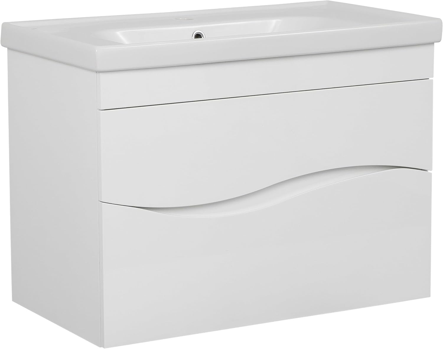 Modern Wall-Mounted Bathroom Vanity with Washbasin | Wave White High Gloss Mirror | Non-Toxic Fire-Resistant MDF-28-Omega Mirror R-line 24'