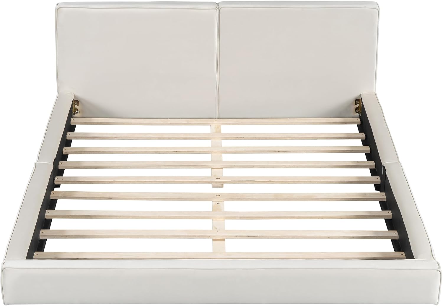 Queen Size Upholstered Platform Bed with Velvet Fabric Headboard, Solid Wood Grounded Bed Frame with Slats Support for Bedroom, Easy Assembly,No Box Spring Needed (Beige-173J)