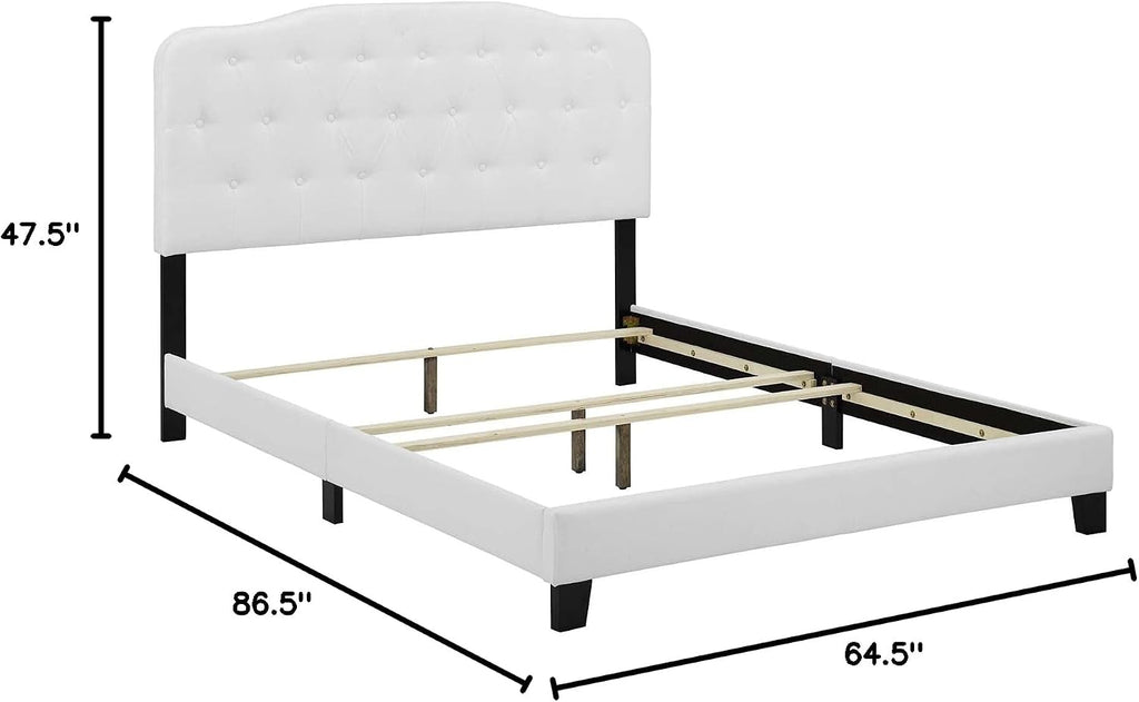 Modway Amelia Tufted Fabric Upholstered Queen Platform Bed in White