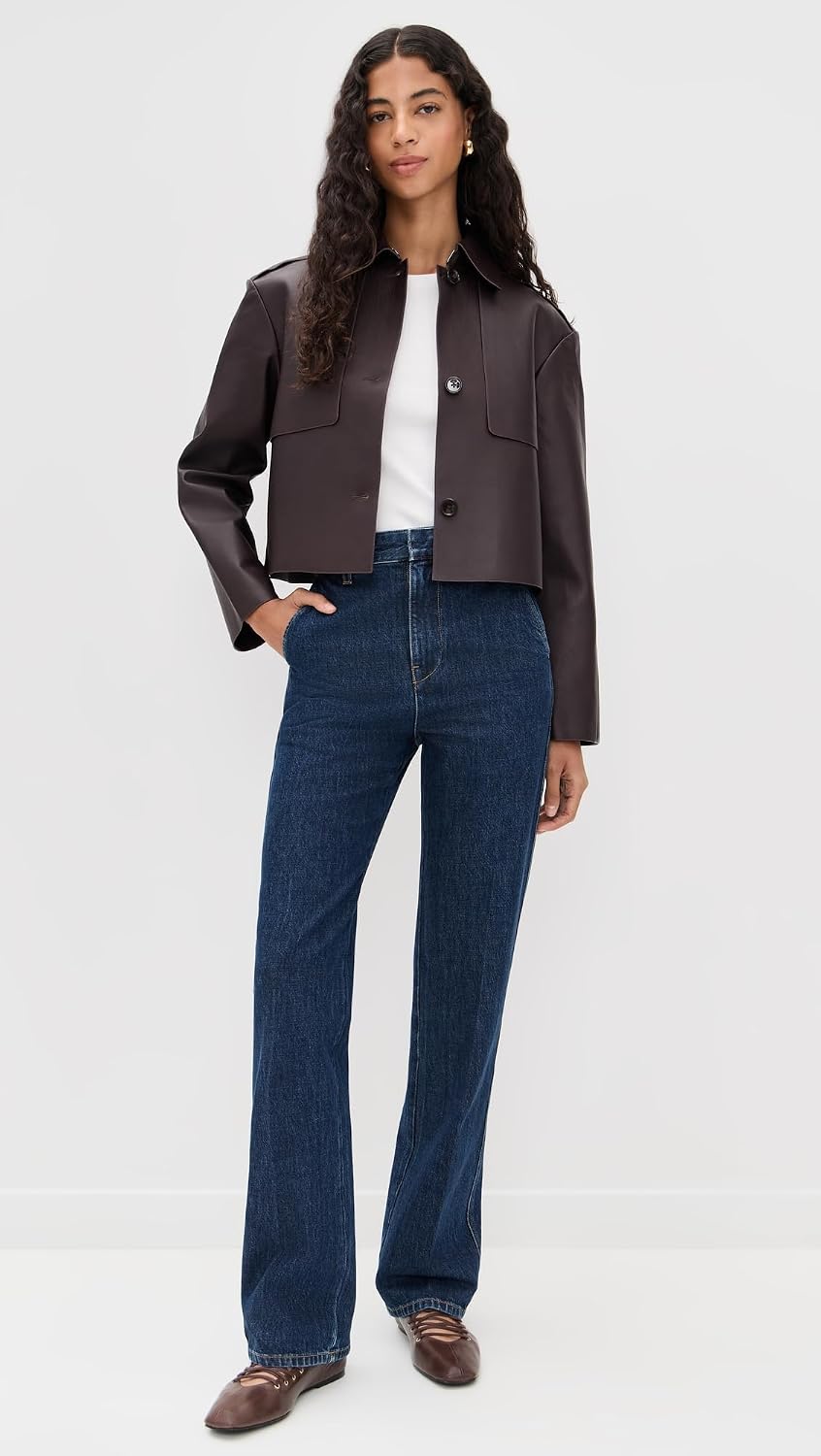 Theory Women's Crop Leather Trench Coat