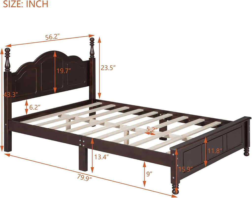 Merax Farmhouse Full Size Bed Frame with Tall Headboard, Wooden Retro Style Platform Bed with Headboard and Footboard, Wood Slats Support,No Box Spring Needed,Noiseless,Dark Walnut