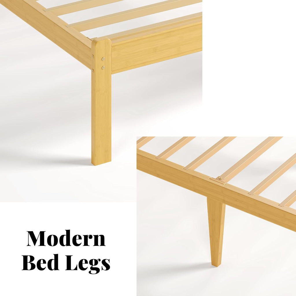 Askeld Wood Twin XL Bed Frame with Headboard, 14 Inch High Solid Bamboo Platform Bed No Box Spring Needed, Mid-Century Heavy Duty Bedframe, Easy Assembly, Noise Free