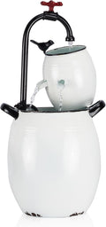 Alpine Corporation YHL428 Outdoor Tabletop Barrels and Faucet Water Fountain, Antique Tabletop Décor Fountain 19', White