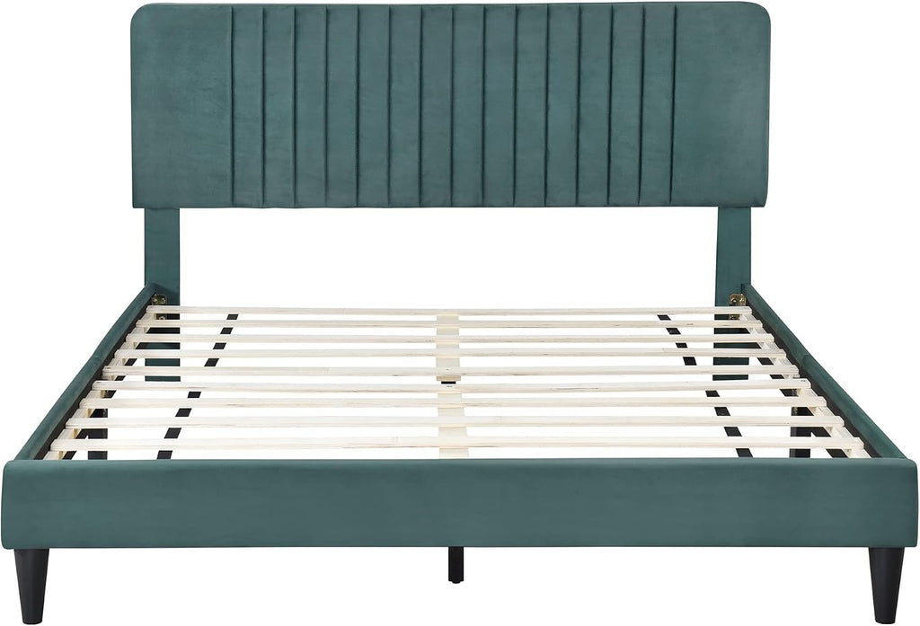 4-Pieces Bedroom Sets Queen Size Upholstered Platform Bed with Two Nightstands and Storage Bench-Green