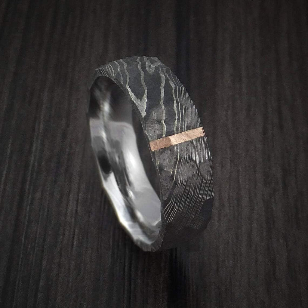 Damascus KE-207-AT Steel Ring Custom and Handmade Ring Hammer Finish Vertical Copper Inlay Steel Fathers Day Ring Wedding Band Rings (Color Might be Slightly Different)