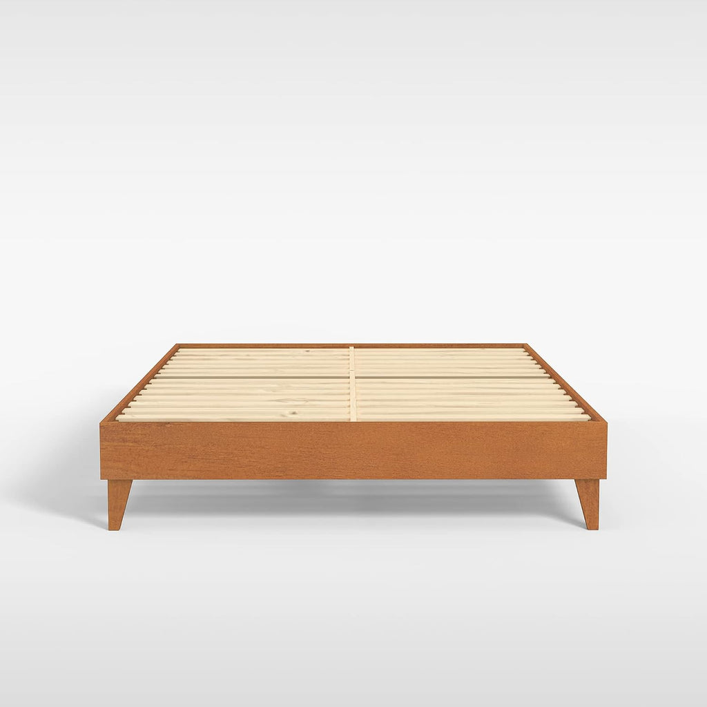 CARDINAL & CREST Wood Bed Frame - Made with 100% New Zealand Pine - Solid Mattress Platform Foundation Pressed Pine Slats - Easy Assembly - King - Almond