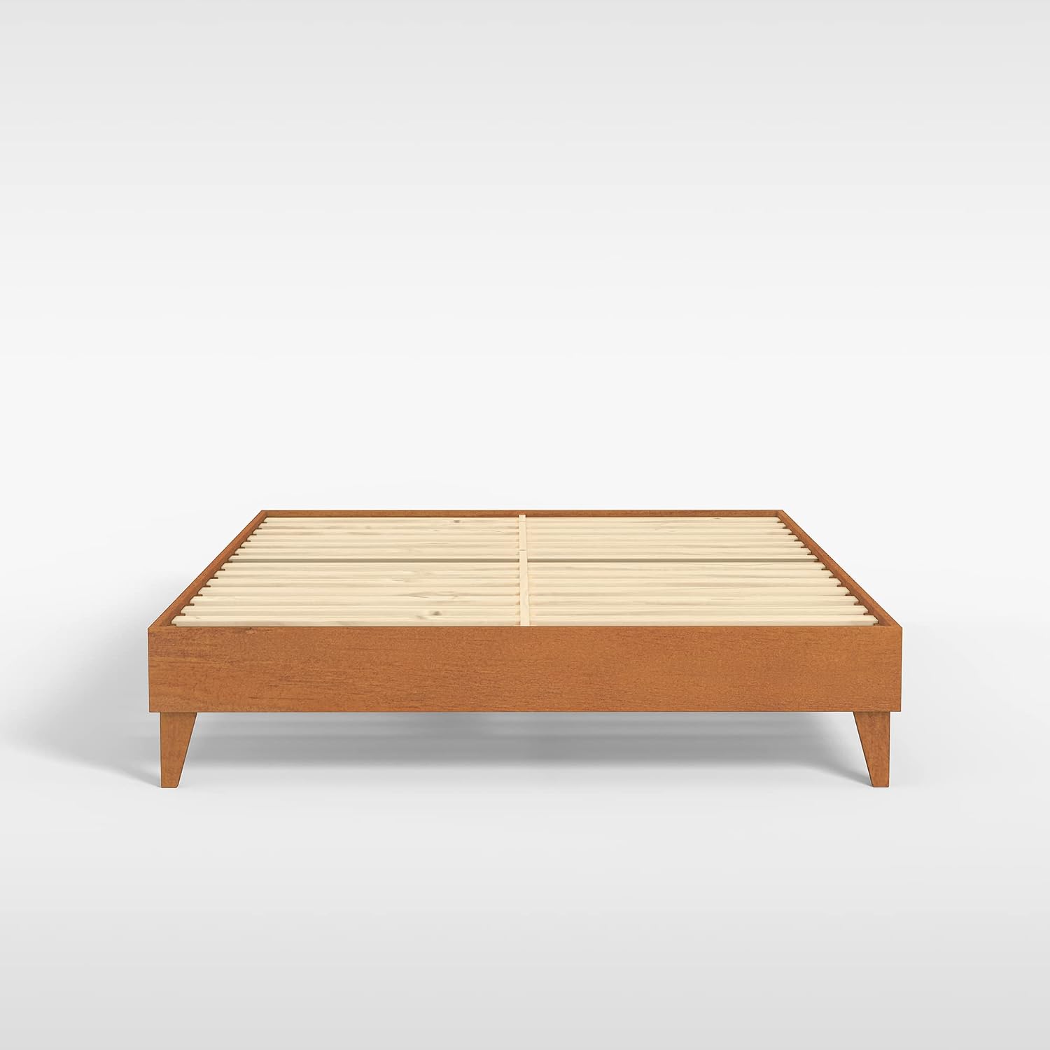 CARDINAL & CREST Wood Bed Frame - Made with 100% New Zealand Pine - Solid Mattress Platform Foundation Pressed Pine Slats - Easy Assembly - King - Almond