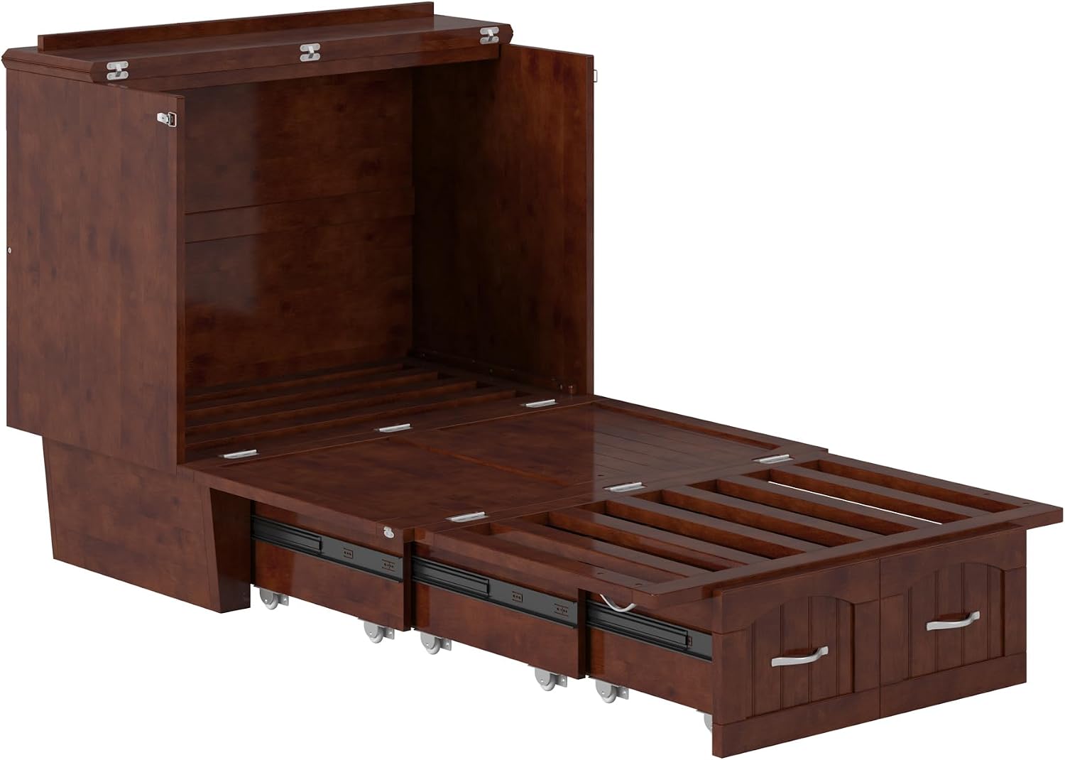 AFI, Nantucket Twin Murphy Bed Chest with Mattress, Storage Drawer, and Built-in USB Charger, Walnut