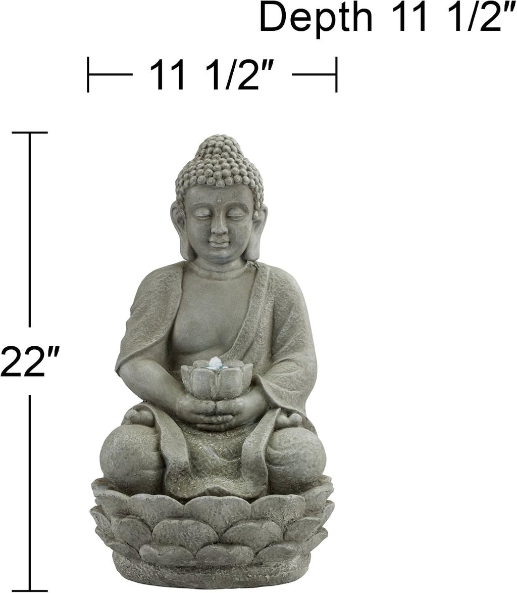 Sitting Buddha 22' High Small Zen Asian Indoor Outdoor Decor Faux Stone Tabletop Fountain with Light LED Water Feature for Outside Garden Patio Yard Desk Backyard Porch Deck - John Timberland