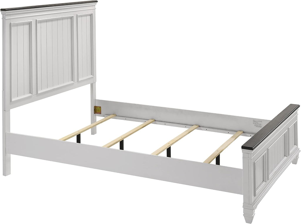 Clelane Shiplap Wood Panel Bed, Weathered White and Dark Gray
