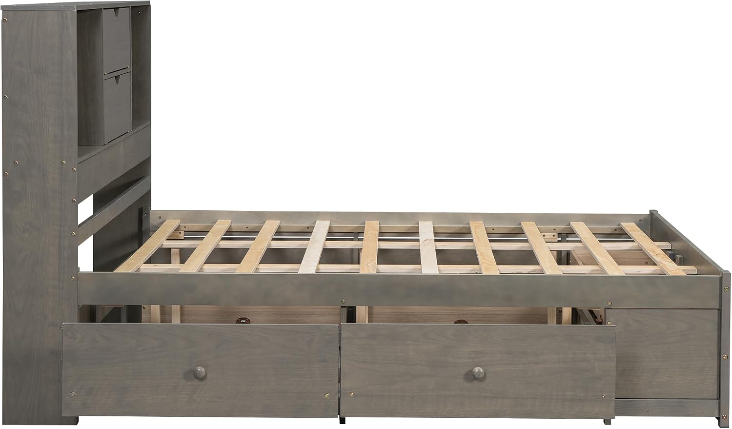 VilroCaz Wood King Size Platform Bed with Storage Headboard, Modern Platform Bed Captain's Bed Frame with 8 Drawers, Sturdy Slats Support, Maximize Space (Grey-M3, King)
