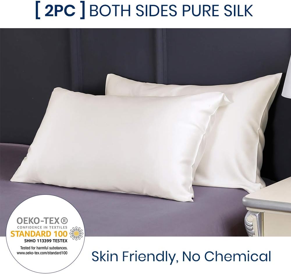 LILYSILK 2pc Silk Pillowcase Set Standard Luxury Both Sides Real 19 Momme Mulberry Charmeuse Ivory King