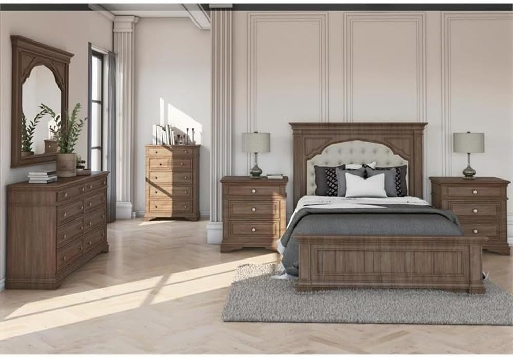BOWERY HILL Queen Size Panel Bed with Headboard, Footboard in Upholstered, in Gray, Box Spring Needed, Easy Assembly