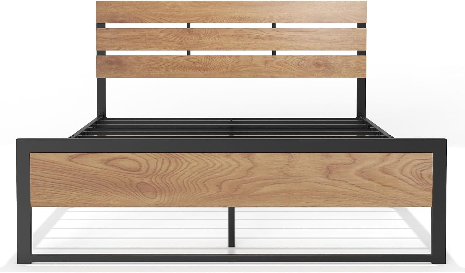 BONSOIR Queen Size Bed Frame Steady Steel Platform with Wood Headboard/Footboard,No Box Spring Needed, Easy Assembly, Squeaking Free (Queen Size)