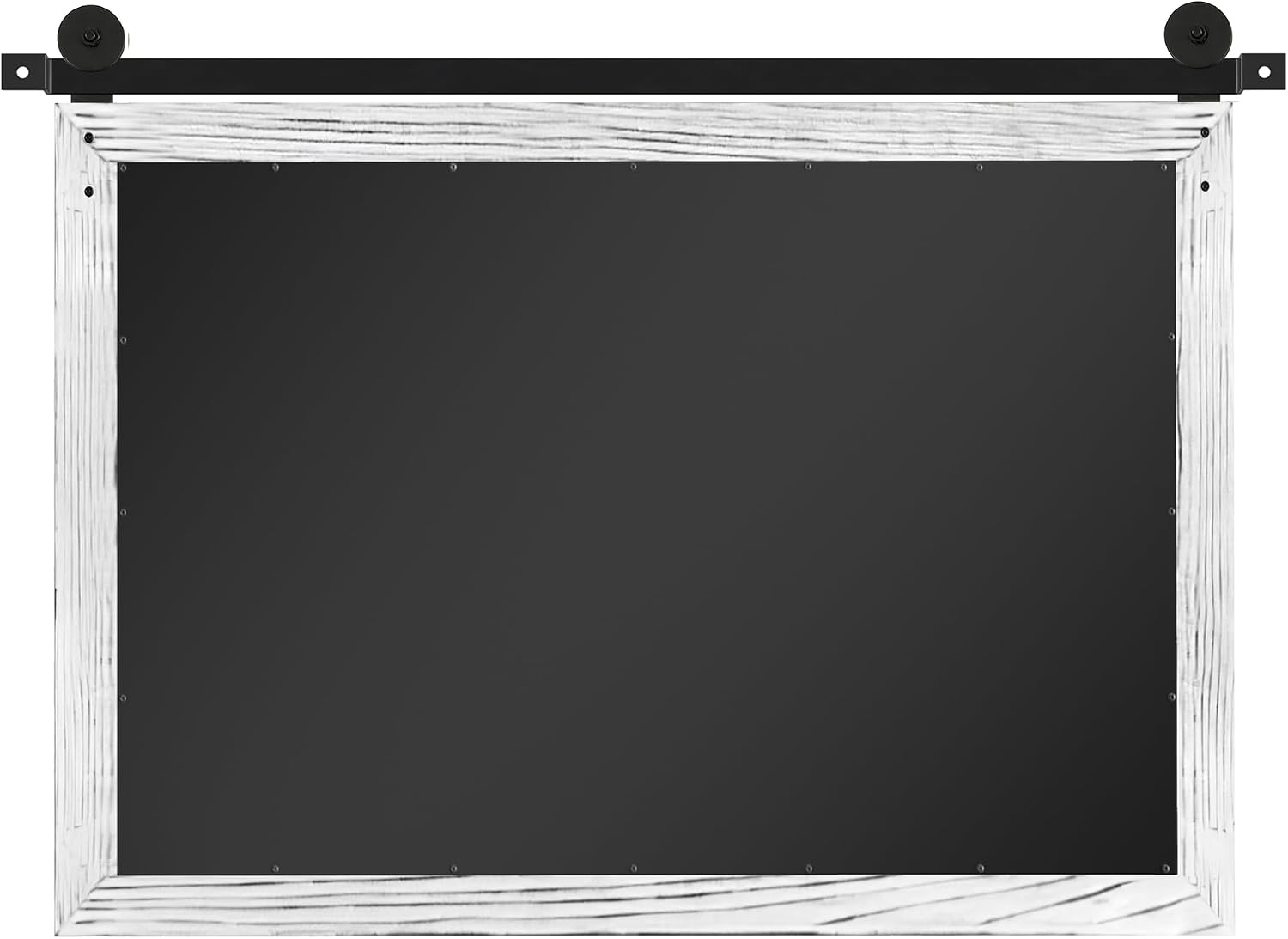COGOOD Farmhouse Barn Door Mirror - 28' x 20' Rustic Wood Framed Wall Mirror for Bathroom, Living Room, Entryway Wall Decor (White)