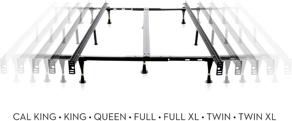 MALOUF STRUCTURES Heavy Duty 9-Leg Adjustable Metal Bed Frame with Double Center Support and Glides Only - UNIVERSAL (Cal King, King, Queen, Full XL, Full, Twin XL, Twin), Standard