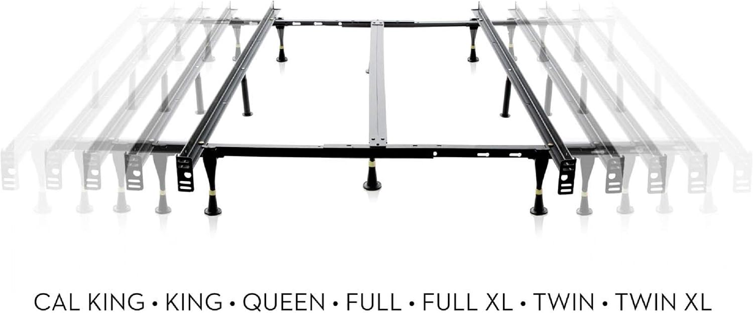 MALOUF STRUCTURES Heavy Duty 9-Leg Adjustable Metal Bed Frame with Double Center Support and Glides Only - UNIVERSAL (Cal King, King, Queen, Full XL, Full, Twin XL, Twin), Standard