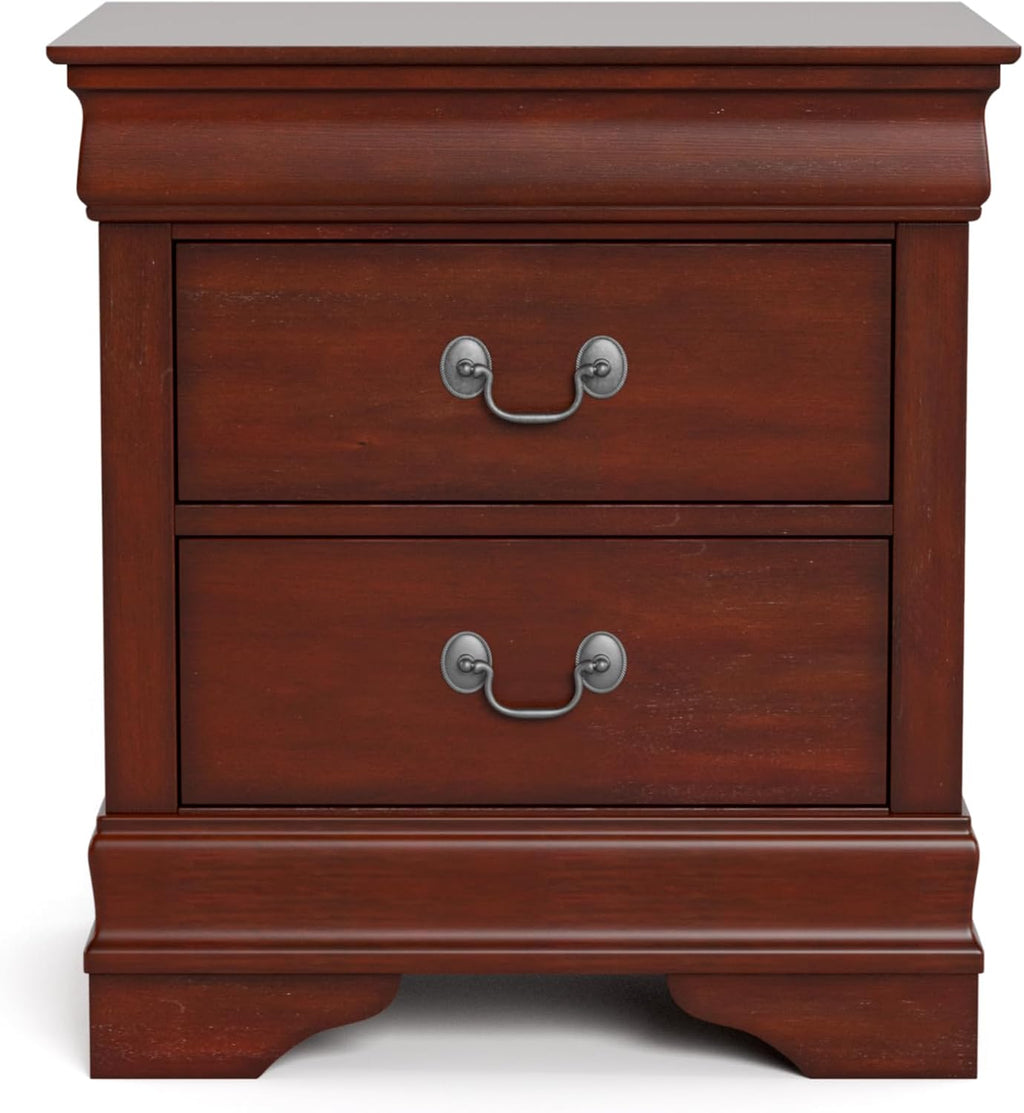 Furniture of America Arabella Traditional Solid Wood 3 Piece Bedroom Set, Queen Bed Frame and Nightstands Set of 2, Chic Sleigh Design Bedframe with Headboard and Footboard, Box Spring Needed, Cherry