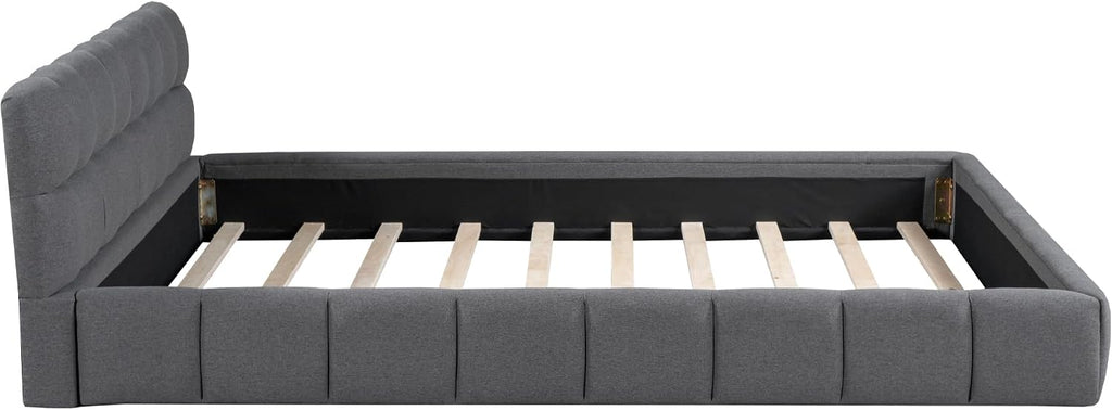 Bellemave Queen Size Upholstered Platform Bed with Thick Fabric, Grounded Bed with Solid Frame, for Kids Teens Adults Bedroom Use, Gray