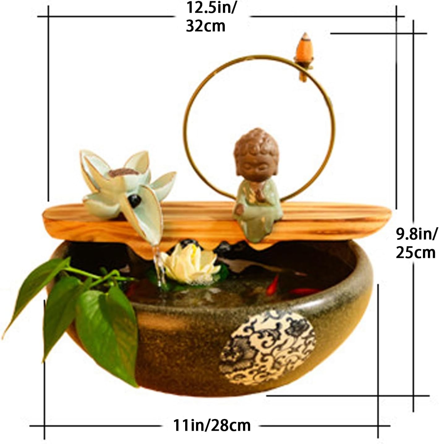 Tabletop Waterfall Fountain, Zen Meditation, Resin, Indoor Water Feature for Home, Office, Bedroom, Living Room, Space, Fengshui Decor(A,12.5 * 12.5 * 9.8in)