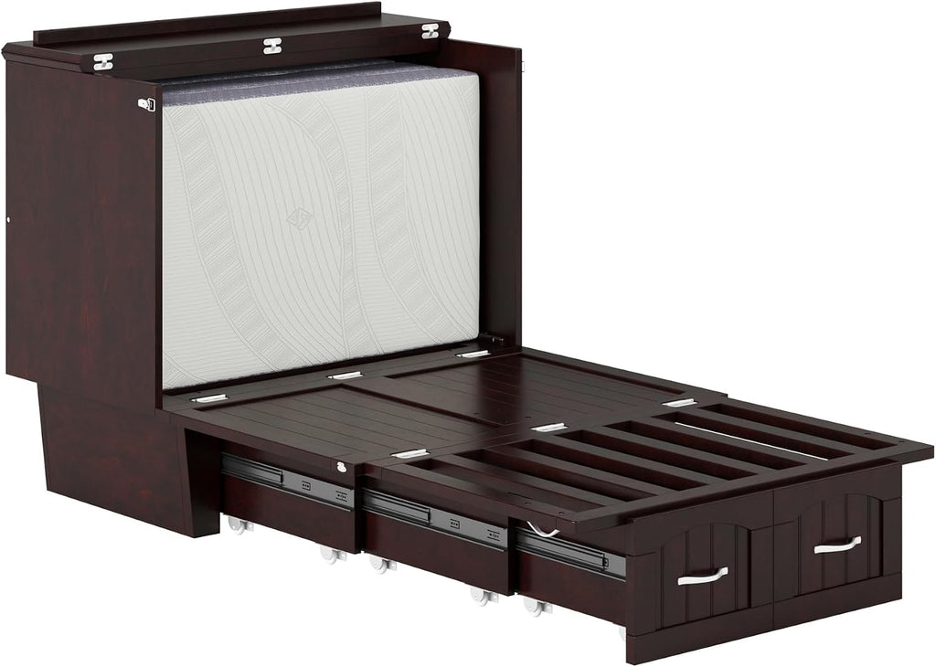AFI, Nantucket Twin Murphy Bed Chest with Mattress, Storage Drawer and Built-In USB Charger, Espresso