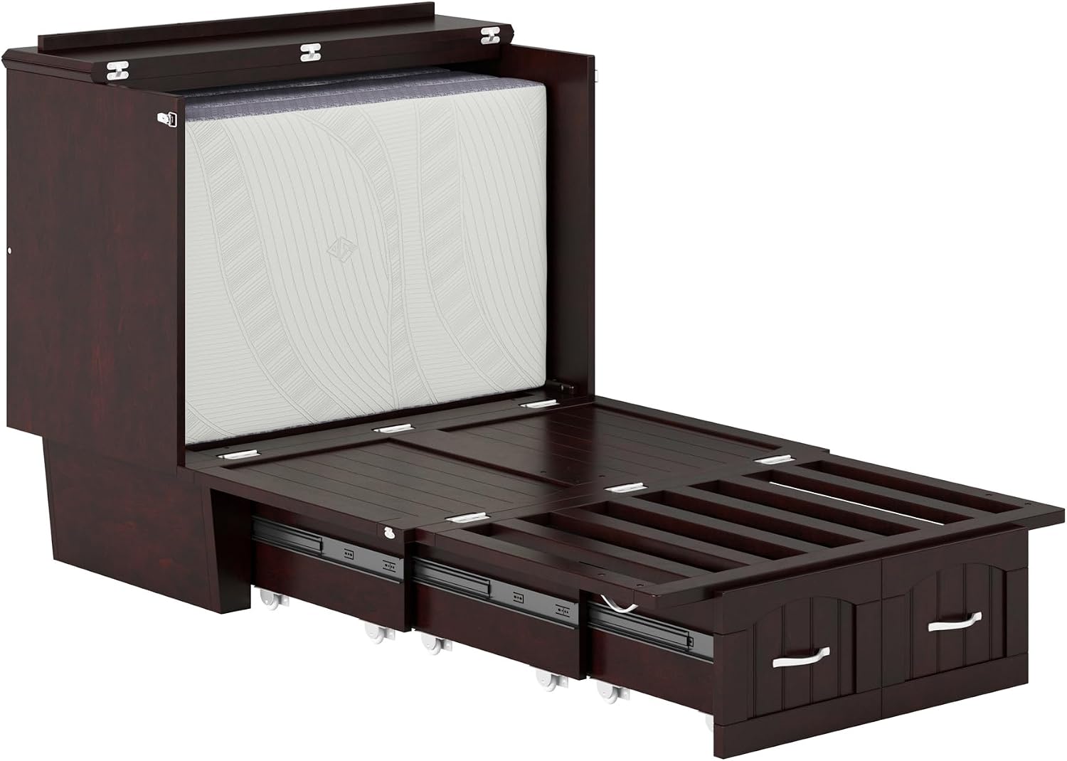AFI, Nantucket Twin Murphy Bed Chest with Mattress, Storage Drawer and Built-In USB Charger, Espresso