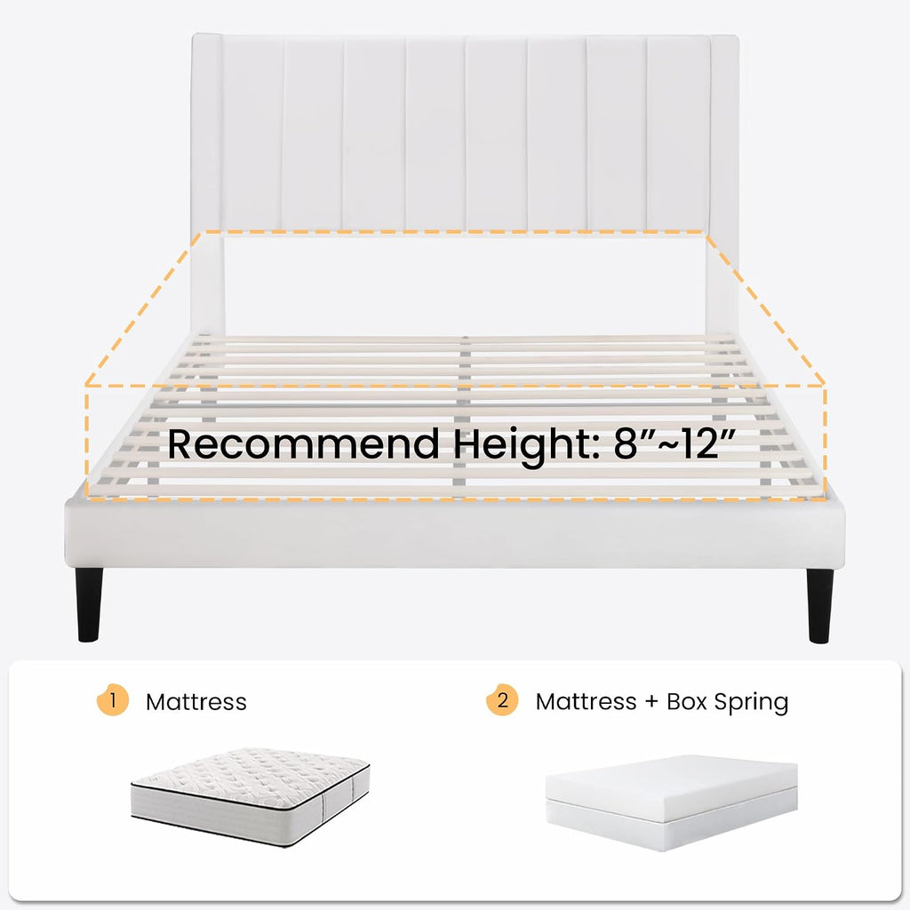 SHA CERLIN Twin Bed Frame/Velvet Upholstered Platform Bed Frame with Headboard/Strong Wood Slats Support/Mattress Foundation/No Box Spring Needed/Easy Assembly/White