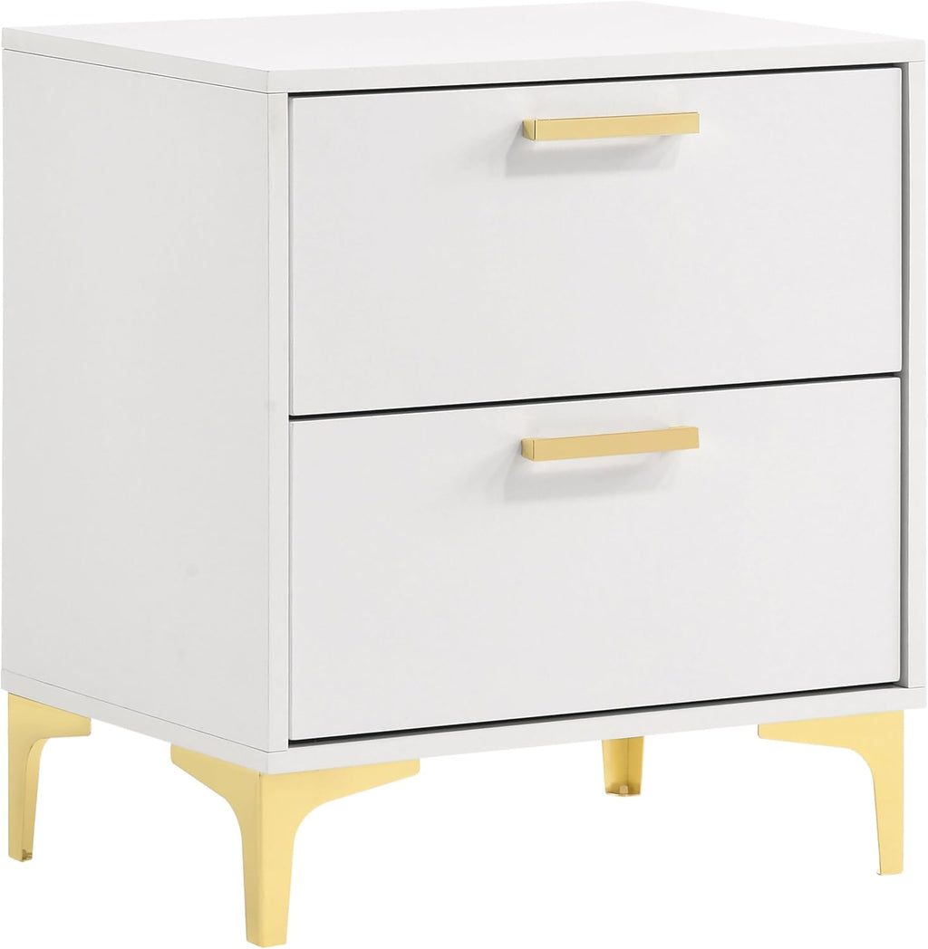 Coaster Home Furnishings Kendall 5-piece Modern Bedroom Set Eastern King Size Upholstered Tufted Bed Frame Velvet Upholstery Nightstand Dresser Mirror and Chest White 224401KE-S5