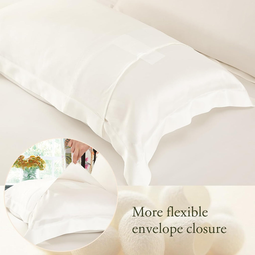 LILYSILK 100% Silk Pillowcase 1PC 25MM Pure Bed Pillowcase for Hair & Skin Oxford Envelope Double-Sides Charmeuse Silk,Ivory King 20x36 inches