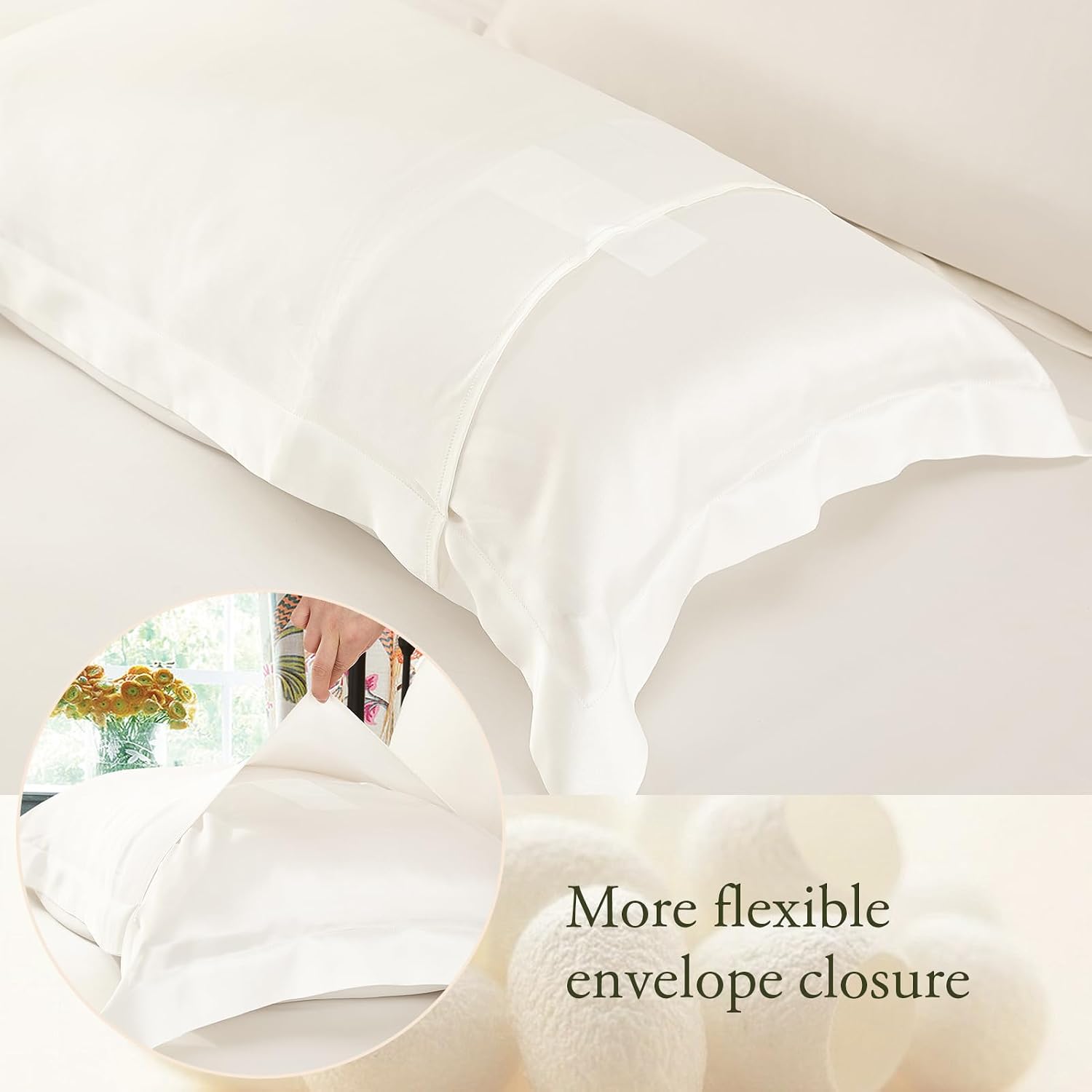 LILYSILK 100% Silk Pillowcase 1PC 25MM Pure Bed Pillowcase for Hair & Skin Oxford Envelope Double-Sides Charmeuse Silk,Ivory King 20x36 inches