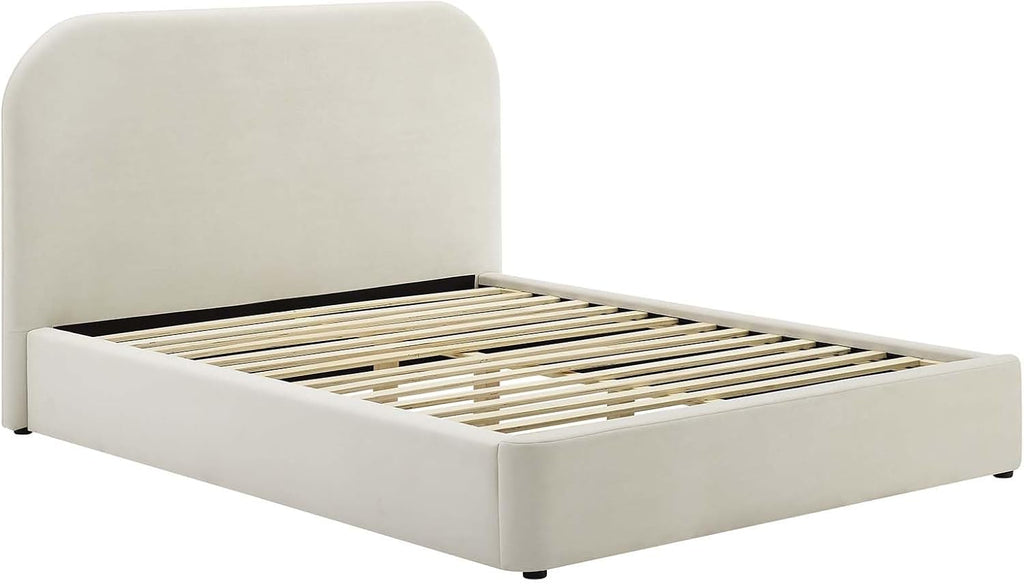 Modway Keynote Modern Full Bed Frame with Curve Shaped Headboard in Alabaster, Upholstered in Performance Velvet, Full Size Platform Bed, Soft Cloud Bed Frameain-Resistant Velvet Full Bed
