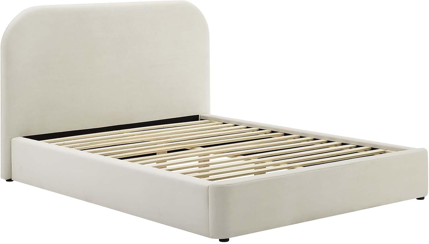 Modway Keynote Modern Full Bed Frame with Curve Shaped Headboard in Alabaster, Upholstered in Performance Velvet, Full Size Platform Bed, Soft Cloud Bed Frameain-Resistant Velvet Full Bed