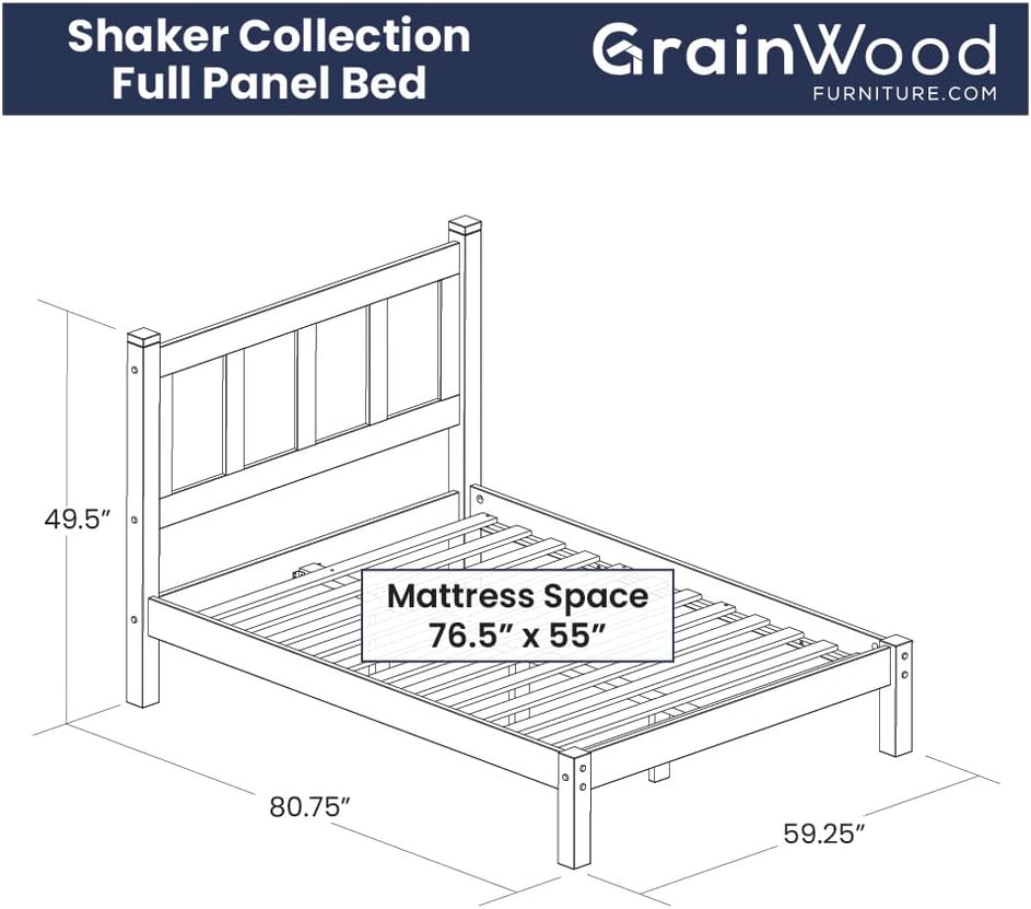 Grain Wood Furniture Shaker Solid Wood Panel Platform Bed, Full Size, Expresso