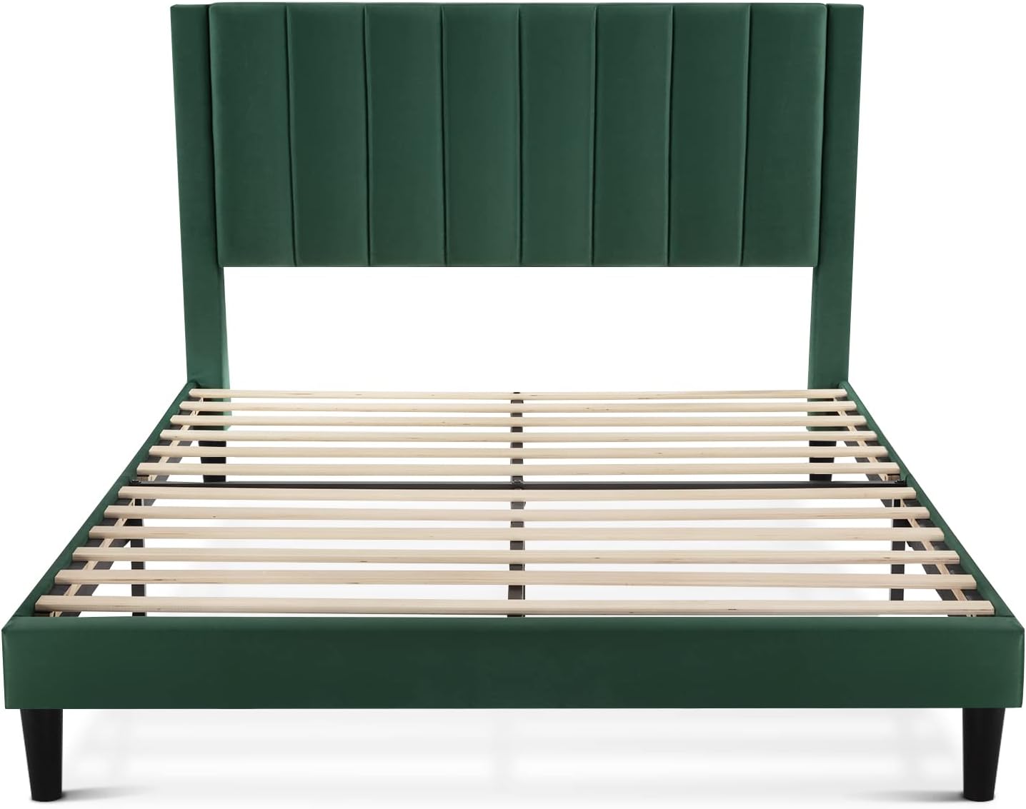 SHA CERLIN Queen Bed Frame/Velvet Upholstered Platform Bed Frame with Headboard/Strong Wood Slats Support/Mattress Foundation/No Box Spring Needed - Green