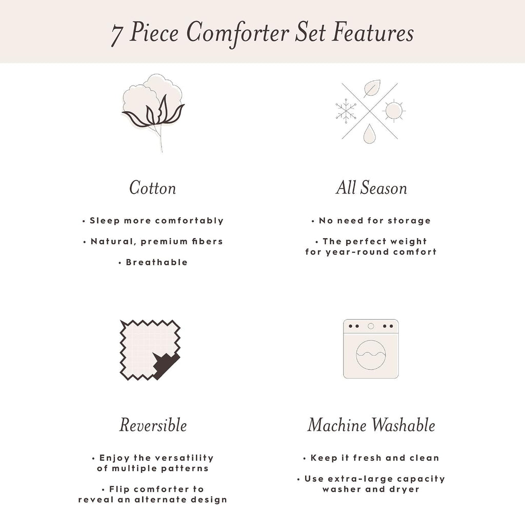 Laura Ashley – Queen Comforter Set, Reversible Floral Bedding with Matching Shams & Bonus Decorative Pillow Covers, Medium Weight, 7-Piece, College Dorm Room Essentials (Bramble Floral Green)