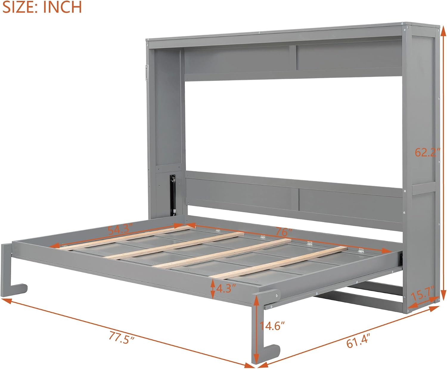 Merax Modern Murphy Cabinet Bed, Solid Wood Wall Platform Bed/No Box Spring Needed/Easy Assemble/Full,Gray