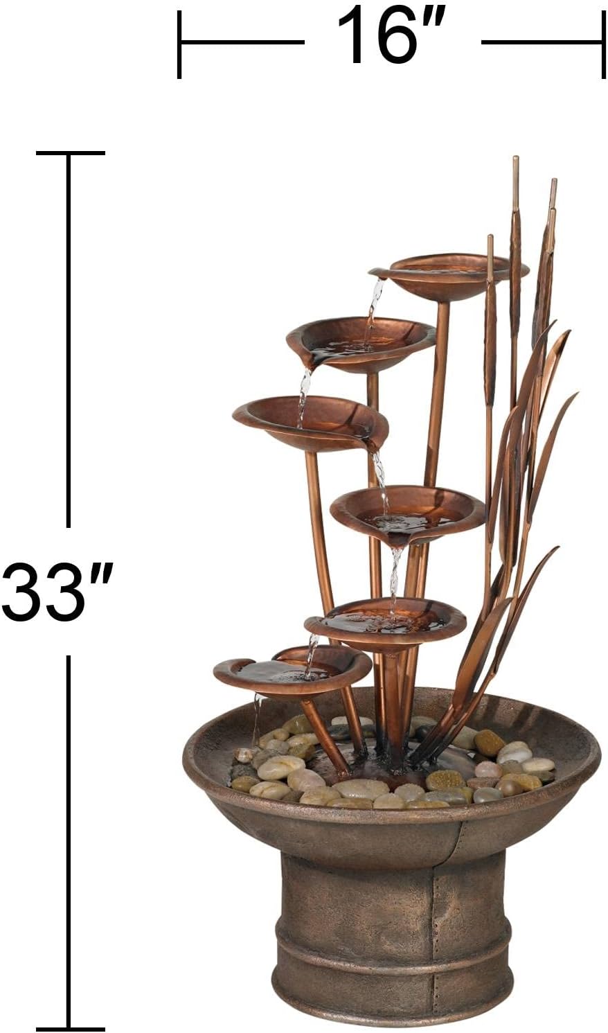 Ashton Water Lilies and Cat Tails 33' High Large Asian Indoor Outdoor Cottage Core Decor Resin Floor Fountain Standing Waterfall Tiered Water Feature for Outside Garden Patio Yard - John Timberland