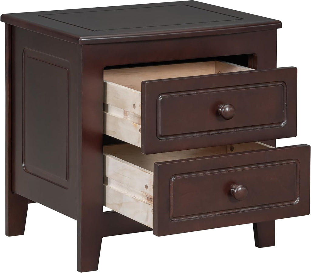 VilroCaz Retro Design 3-Pieces Bedroom Sets, Queen Size Wood Platform Bed and 2 Nightstands with 2 Drawers and Sturdy Slats Support for Adults Bedroom (Queen, Dark Walnut)