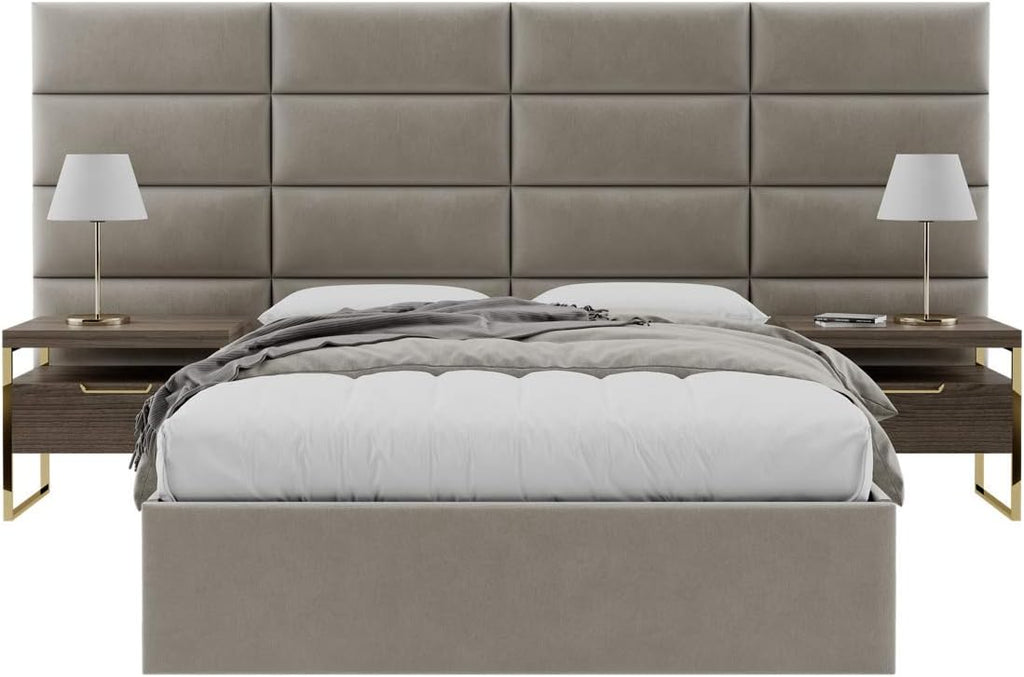 Vänt Upholstered Wall Mounted Velvet Headboard Panels - Elizabeth Layout - 120' X 46'- Configuration of 16 Individual Panels - Recommended for Queen-Full - Velvet/Sand Storm