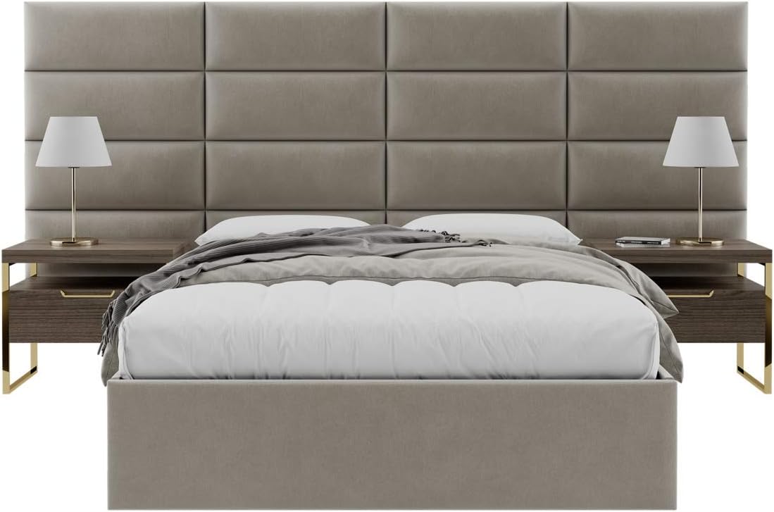 Vänt Upholstered Wall Mounted Velvet Headboard Panels - Elizabeth Layout - 120' X 46'- Configuration of 16 Individual Panels - Recommended for Queen-Full - Velvet/Sand Storm