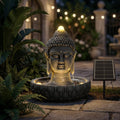 Solar Powered Buddha Statue Water Fountain Outdoor, Zen Waterfall Fountain with LED Lights, Peaceful Relaxing Water Feature Landscape Decor for Garden, Patio, Yard