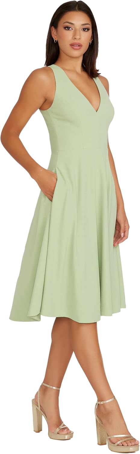 Dress the Population Women's Catalina Solid Sleeveless Fit & Flare Midi Dress