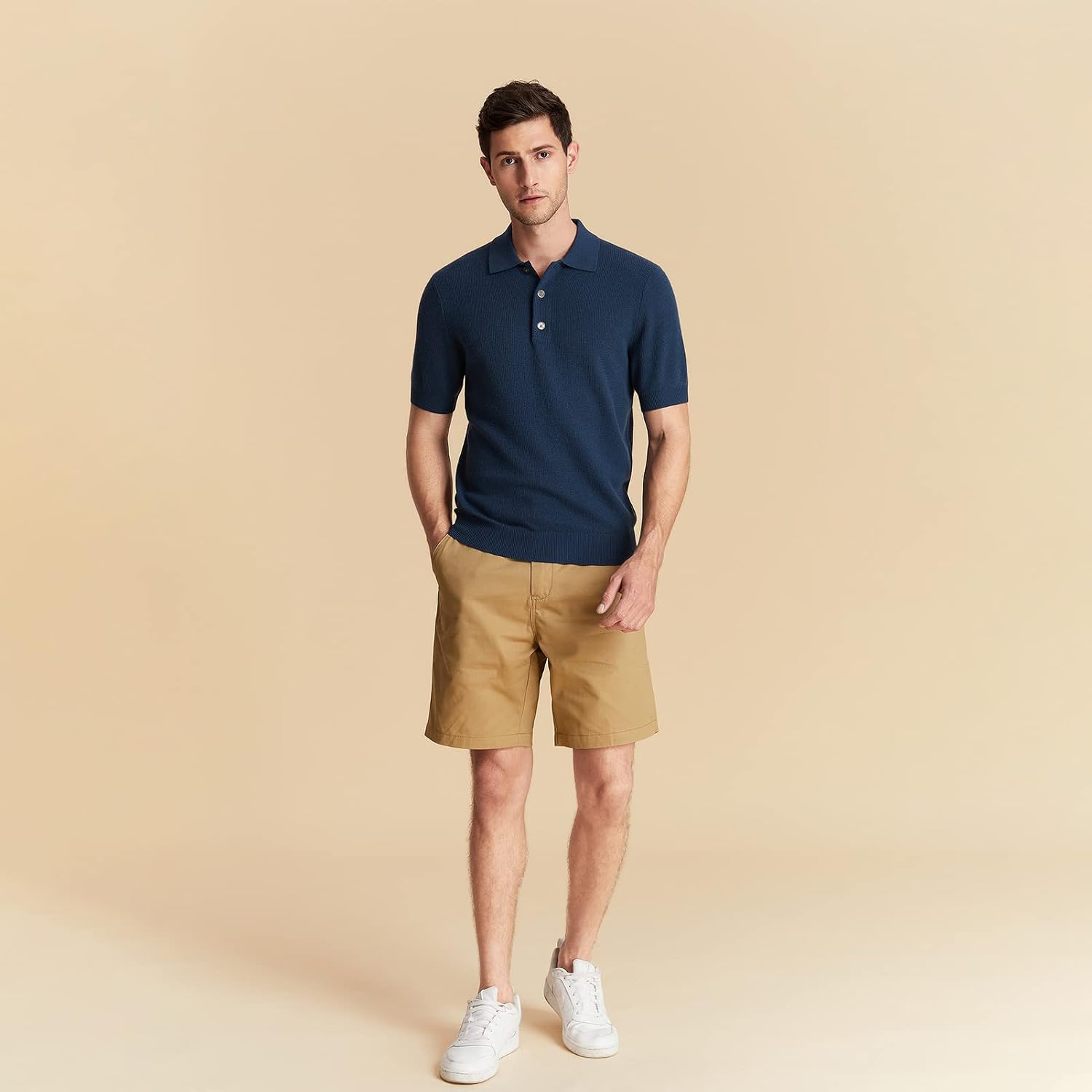 GreenMount Men's Merino Wool Polo Shirt Jacquard Short Sleeve Soft Light Weight