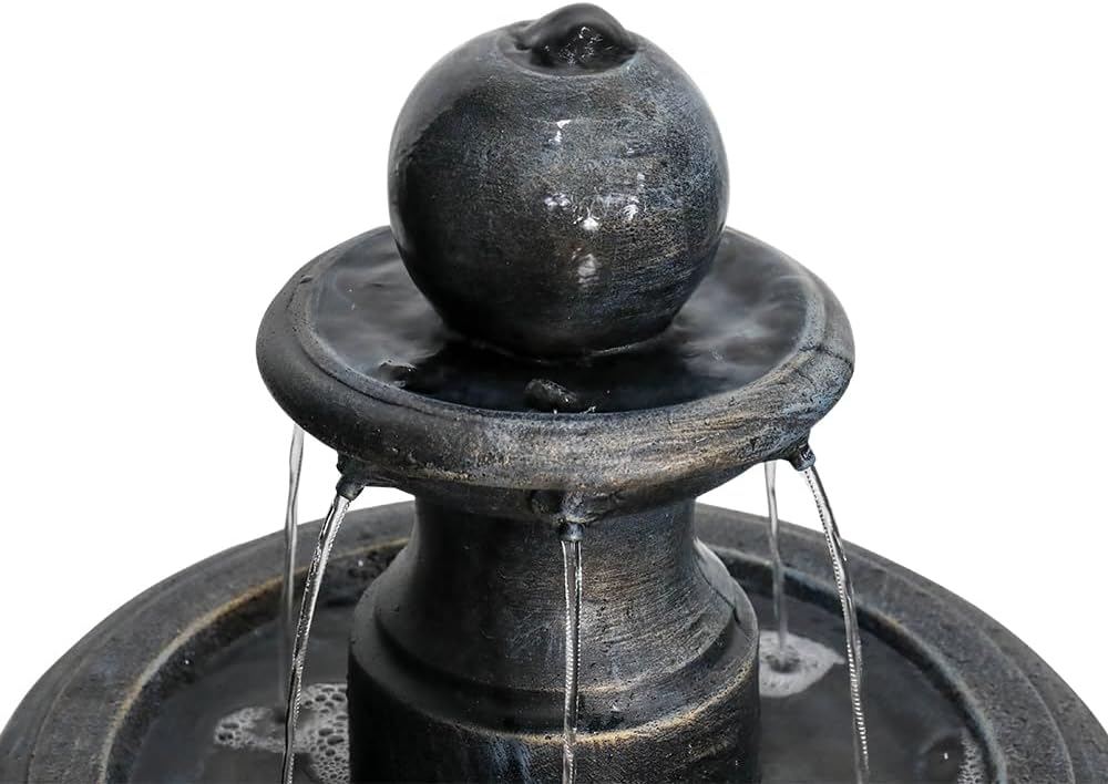 SunJet 45.2' High 3-Tiers Modern Concrete Outdoor Water Fountain - Round Large Outdoor Fountains and Waterfalls for Garden, Patio, Yard, and Deck Decor, Featuring Natural Stone Look (Black, 45.2inch)