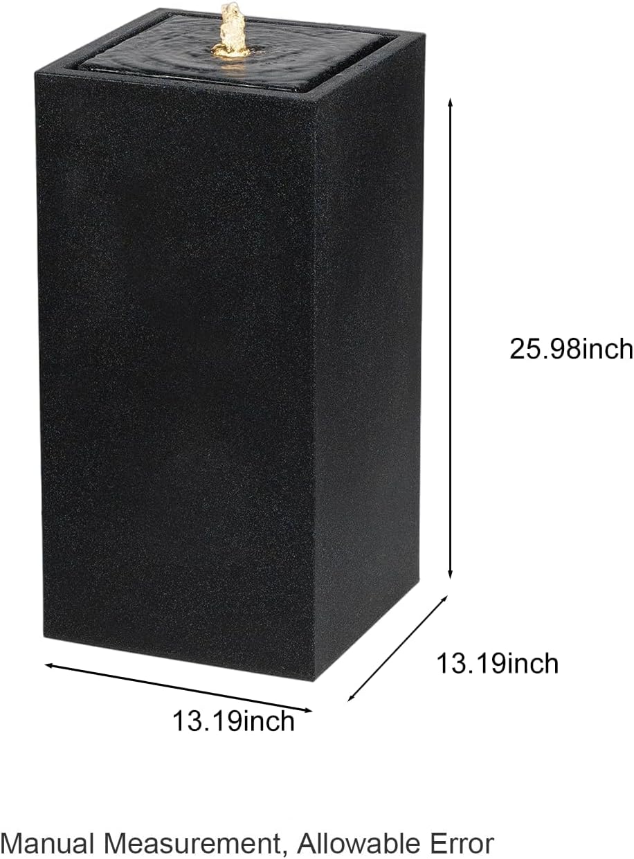 25.98' H Outdoor Water Fountain Made with Eco-Friendly Recyclable Materials, Polyethylene Square Bubbler Outdoor Fountain, Garden Decor with LED Light for Patio, Porch, Backyard (25.98')